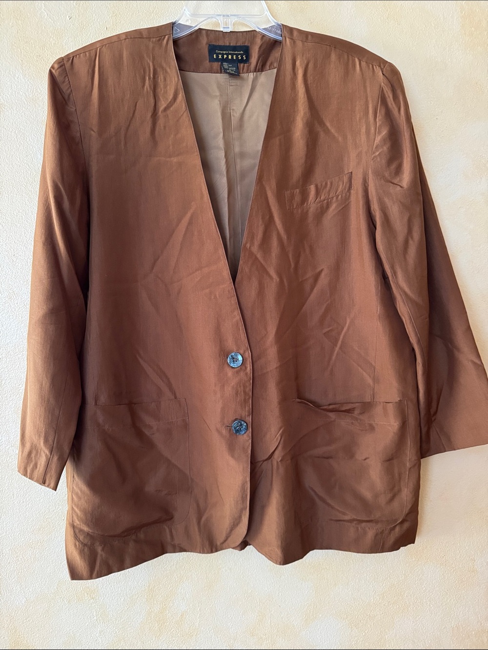 Express Women's 100% Silk Carmel Brown Blazer Jacket. Size Medium
